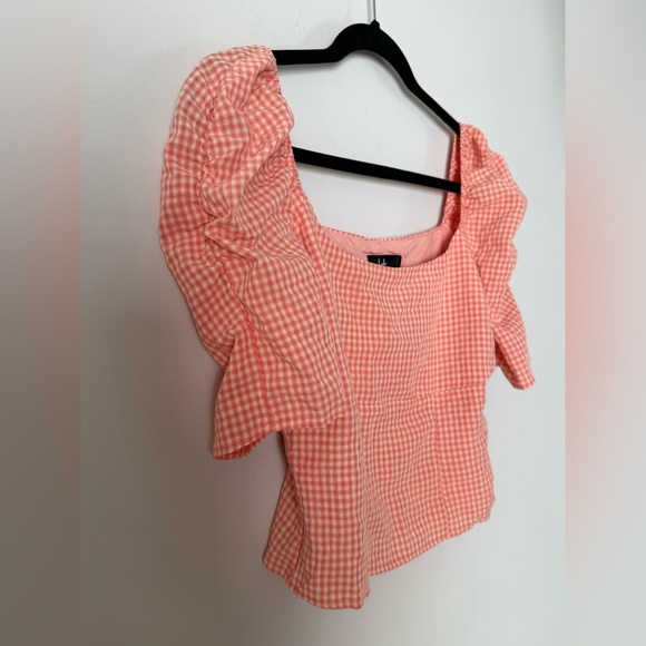 Lulus Blushin' Babe Pink Gingham Ruched Puff Sleeve Top - Picture 6 of 17